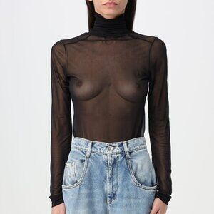Maison Margiela Black Sheer Mesh Mock-Neck Bodysuit